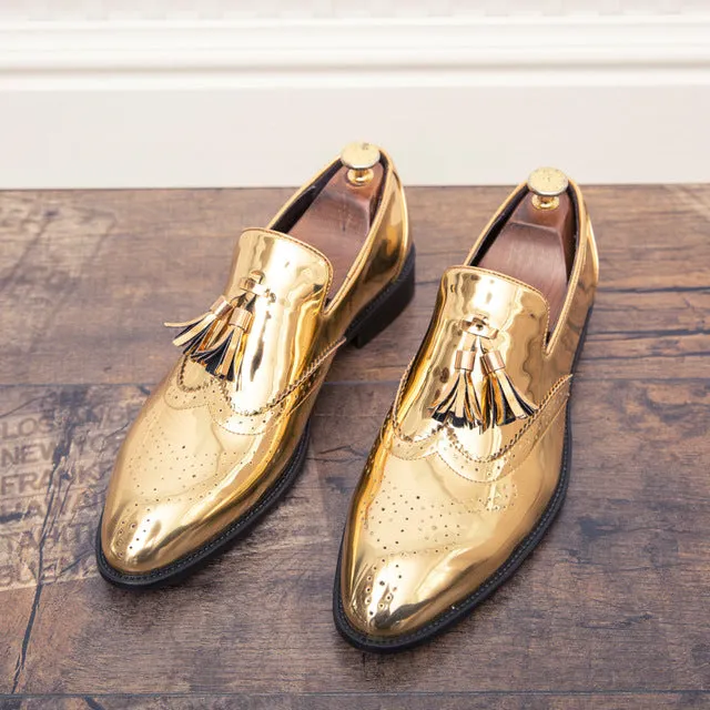 Men's Footwear Fashion Patent Leather Shoes Brand Gold Driving shoes