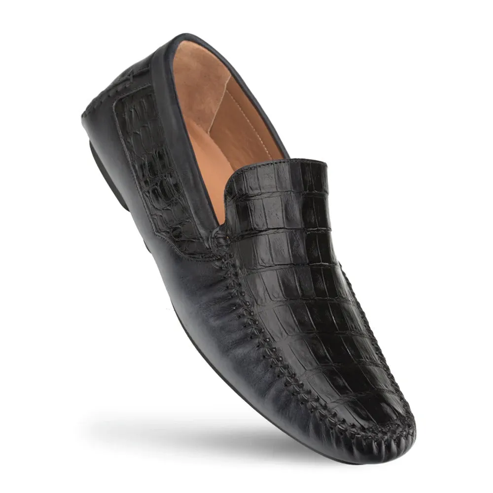 Mezlan RX7347-F Men's Shoes Black Exotic Crocodile / Calf-Skin Leather Driver Moccasin Loafers (MZ3469)