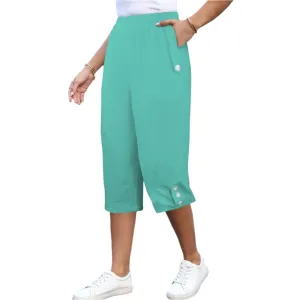 Mima Green Button Trim Capri Pants