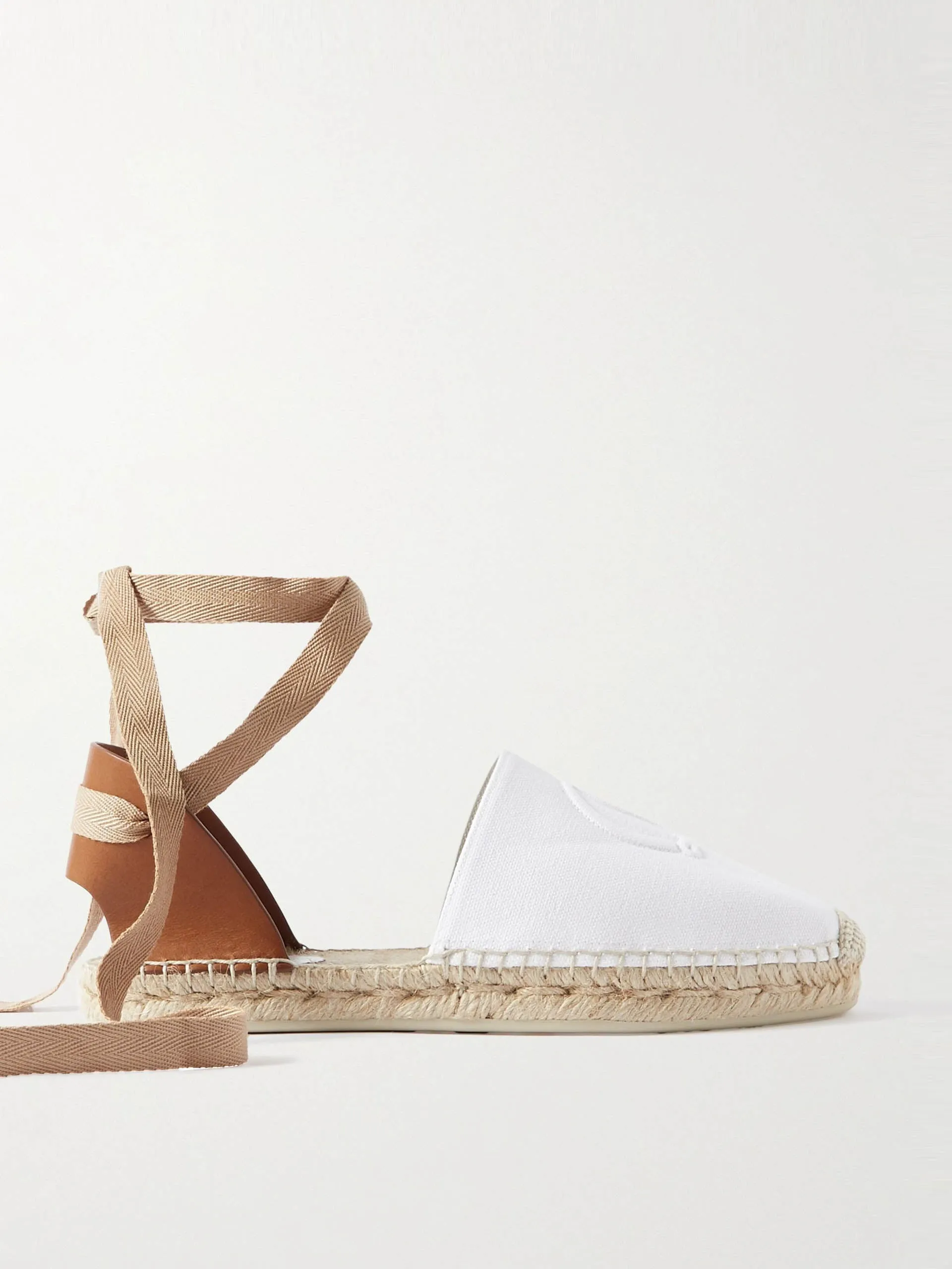 Nanou Lace tie-detailed grosgrain-trimmed leather and canvas espadrilles