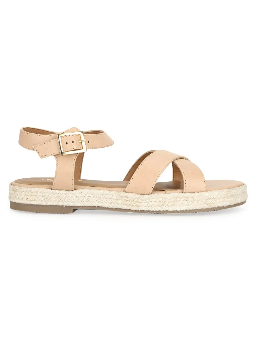 Natural Nude PU Criss Cross Straps Jute Espadrilles