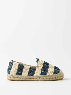 Navy striped woven-linen espadrilles