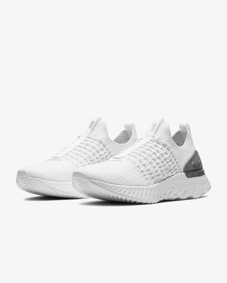 Nike Women's React Phantom Run Flyknit 2 Shoes - White / Pure Platinum / Metallic Silver