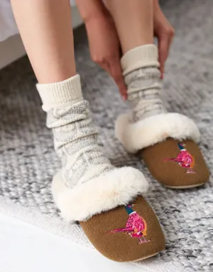 Pleasant Pheasant Fuzzy Slippers