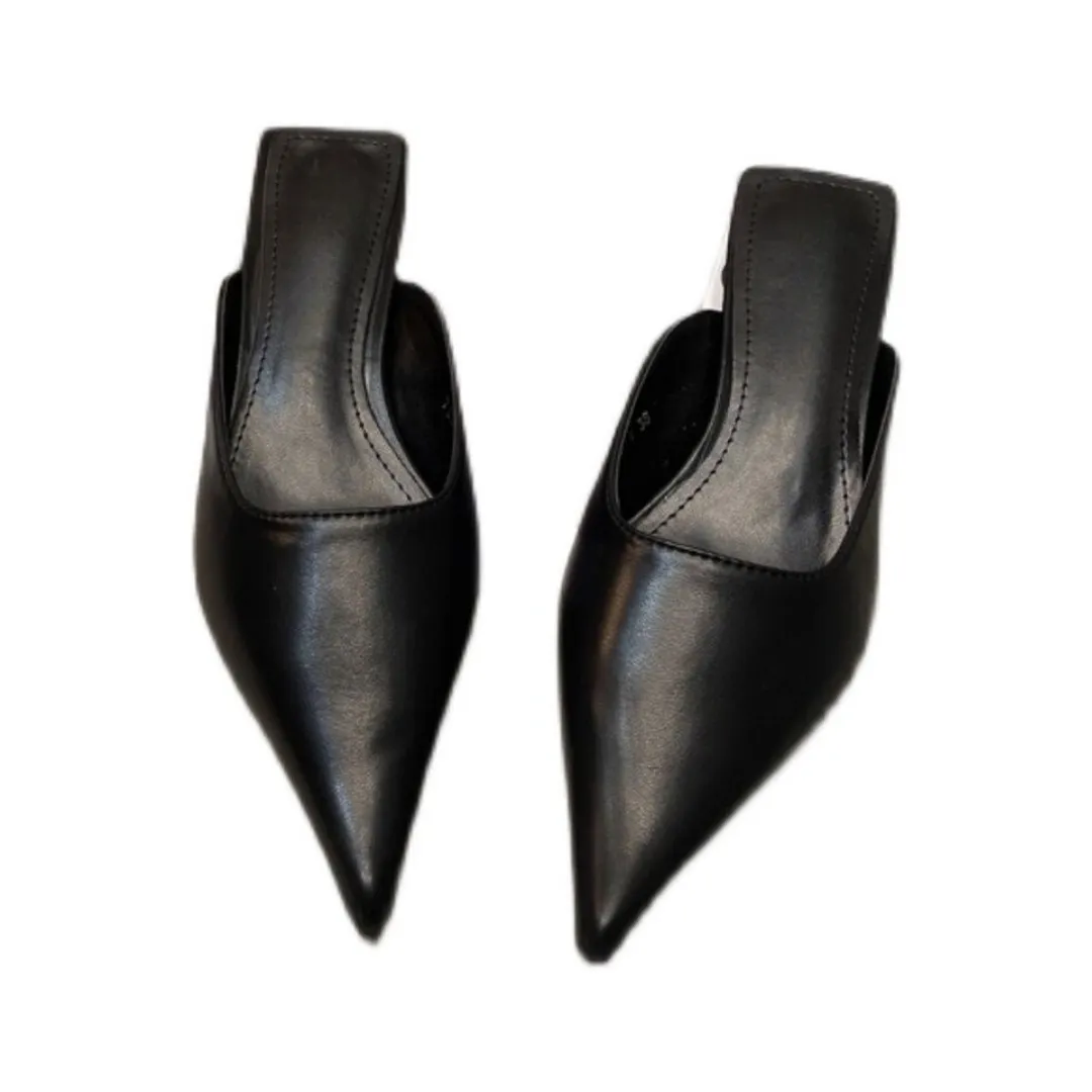 Pre Order:  Pointed Toe Cat Heel Mule Sandals