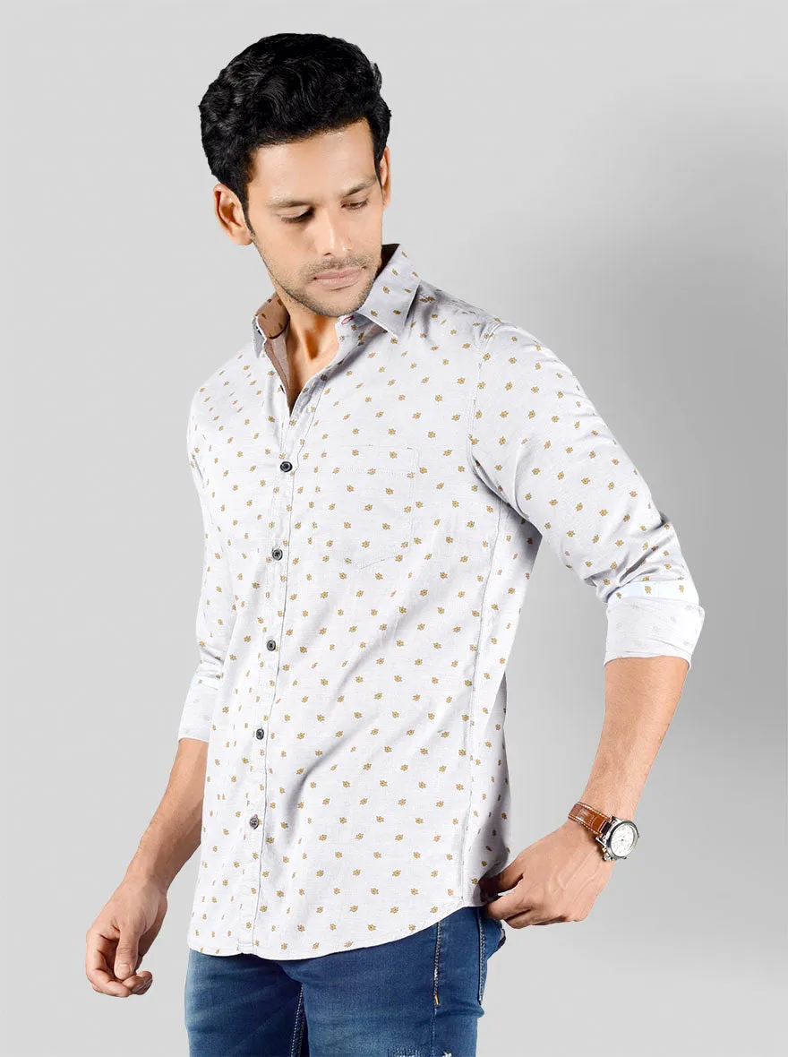 Quarry Grey Printed Slim Fit Casual Shirt | JadeBlue