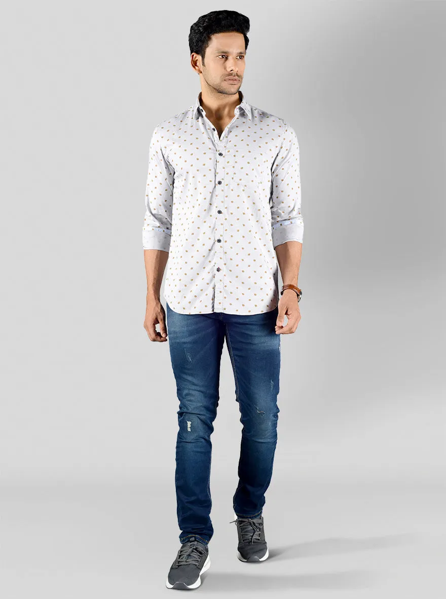 Quarry Grey Printed Slim Fit Casual Shirt | JadeBlue