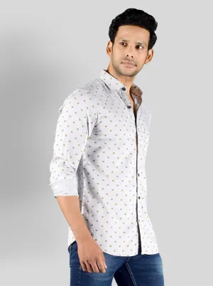 Quarry Grey Printed Slim Fit Casual Shirt | JadeBlue