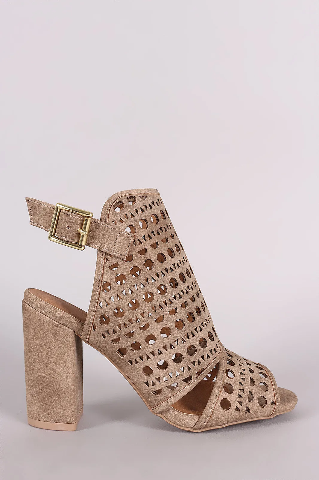 Qupid Perforated Mule Chunky Heel