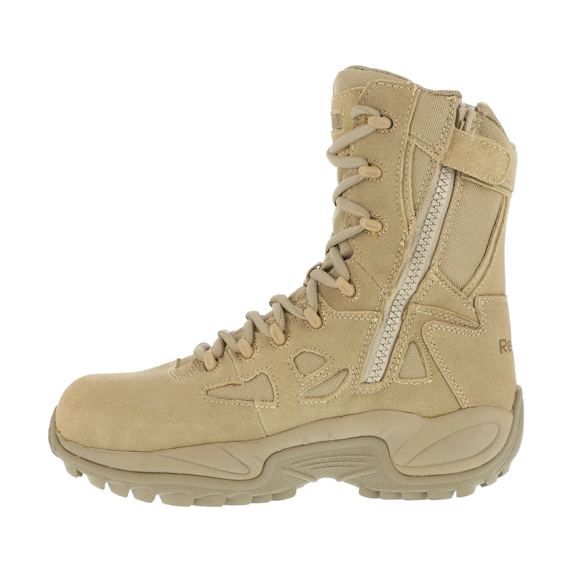 Reebok Mens Desert Tan Suede Tactical Boots Rapid Response RB Side Zip