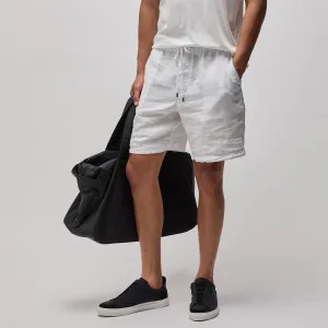 Relaxed Fit Linen Short - White