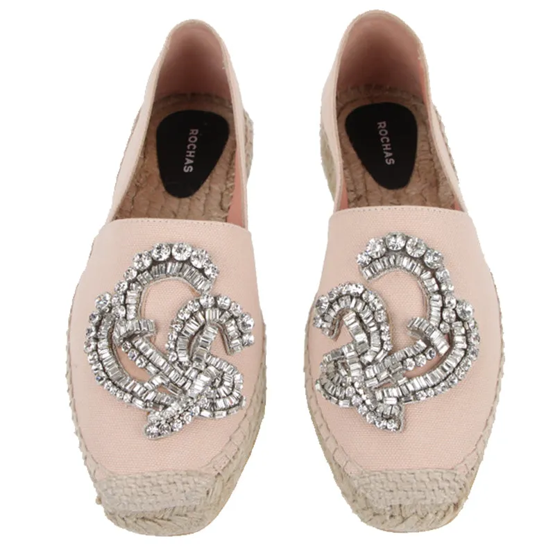 Rochas Crystal Espadrilles, Beige