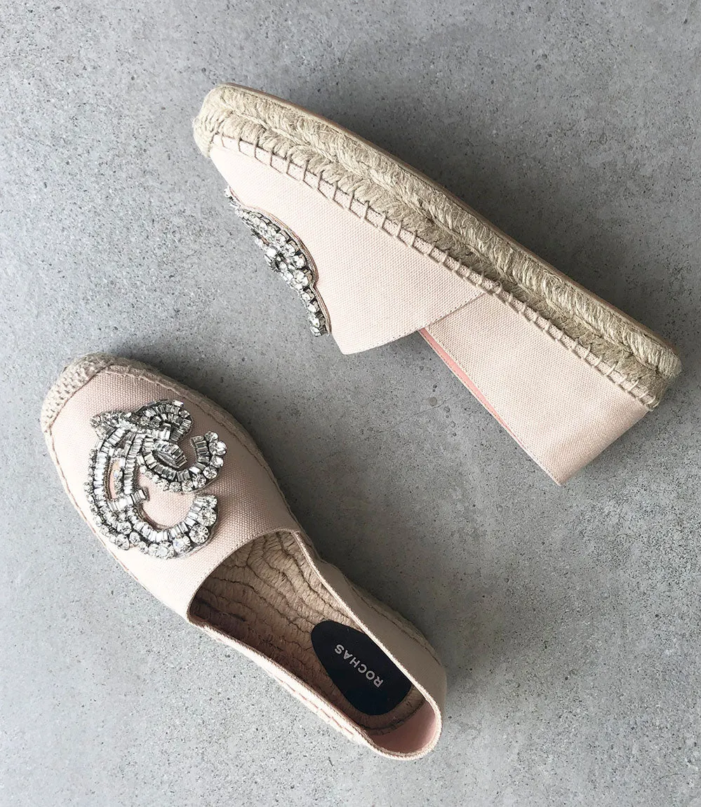 Rochas Crystal Espadrilles, Beige