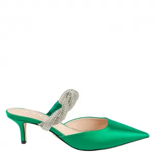 RODO Crystal-Embellished Satin Mule Pumps in Green