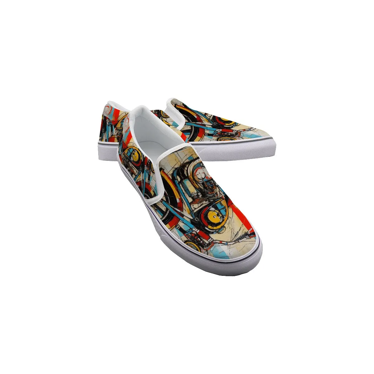 So#50 Men's Slip On Sneakers, motorcycle print