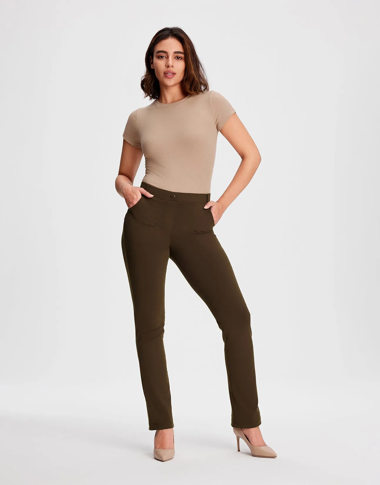 Straight Leg Yoga Dress Pants, 4 Pockets (Espresso)