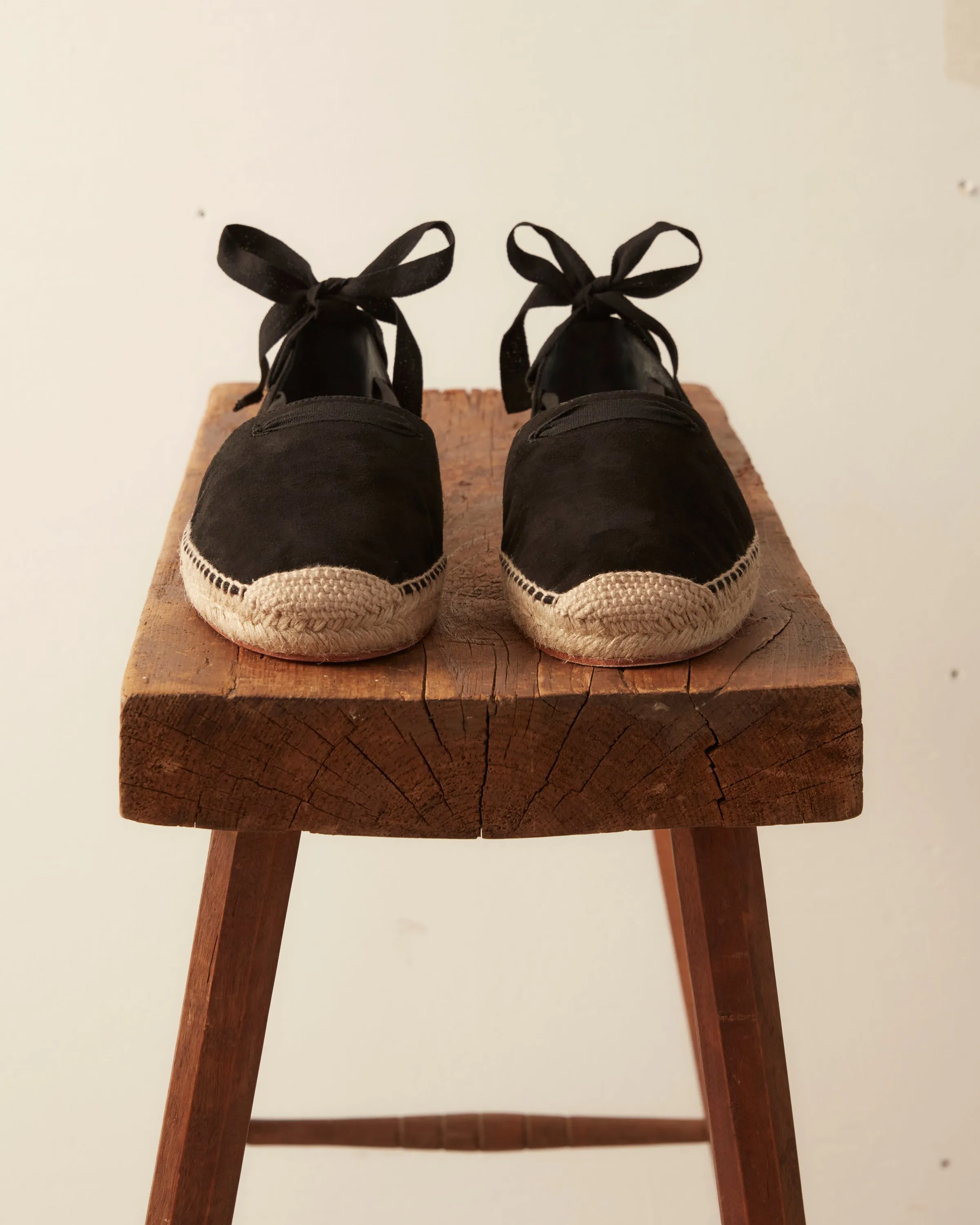 Suede Lace-Up Espadrilles - Black Natural