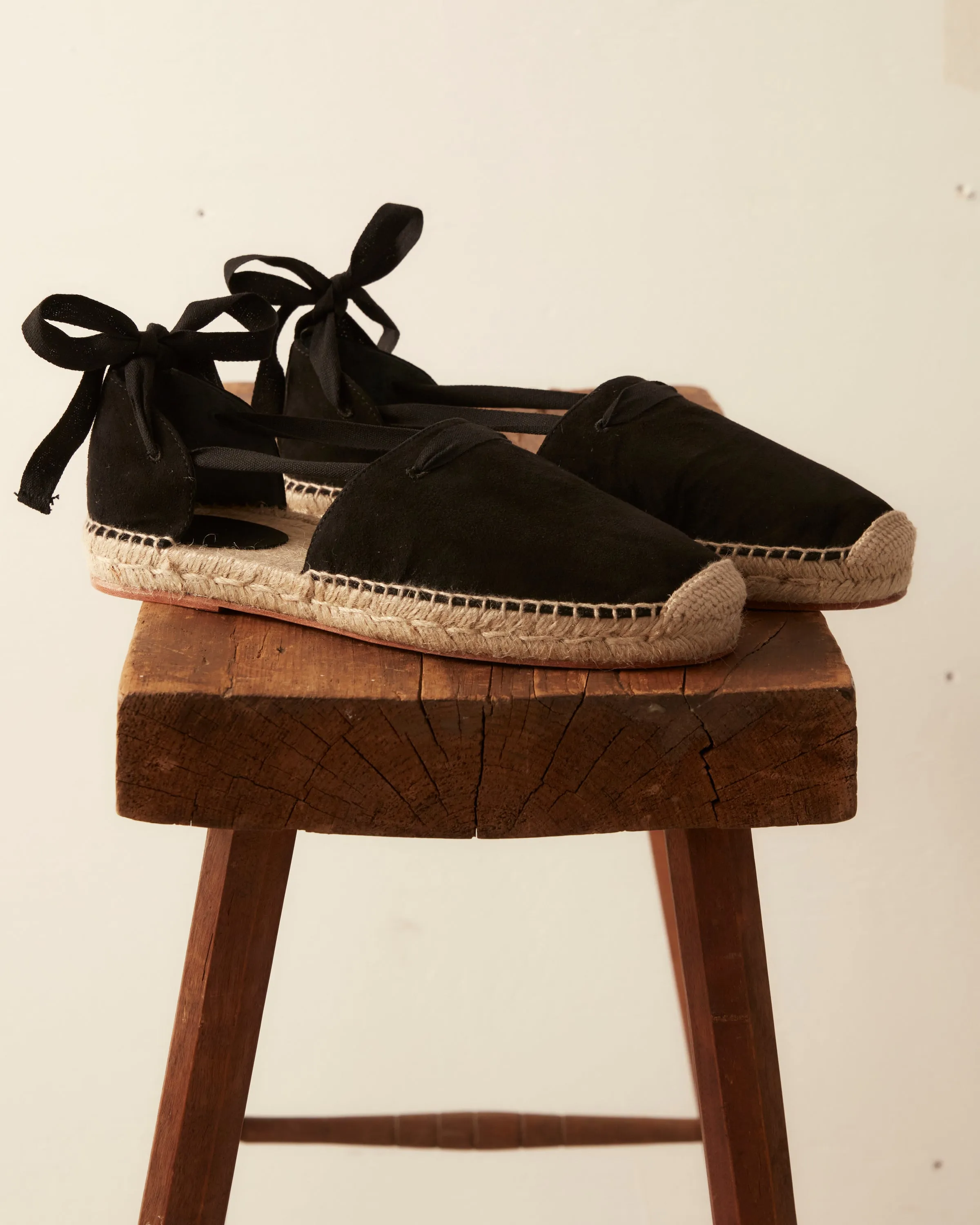 Suede Lace-Up Espadrilles - Black Natural