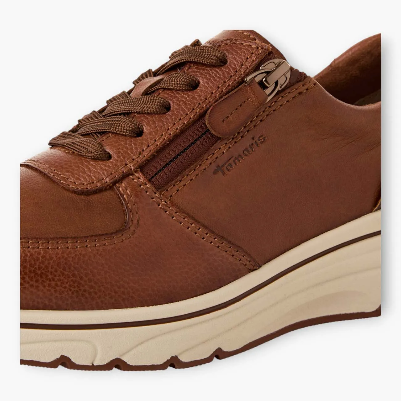 Tamaris Brown Trainer-Style Shoes with Wedge Sole and Side Zip