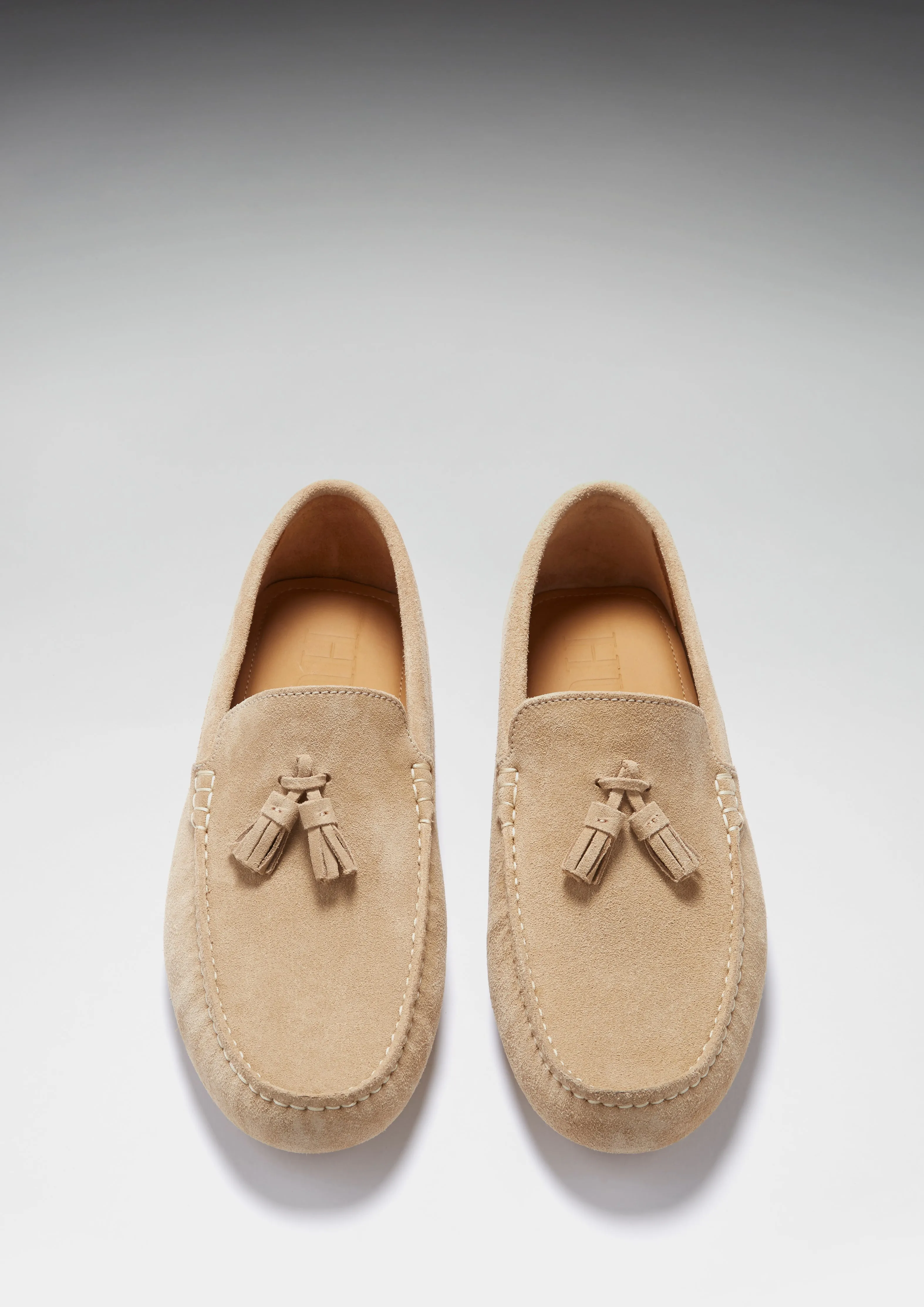 Tasselled Driving Loafers, taupe suede