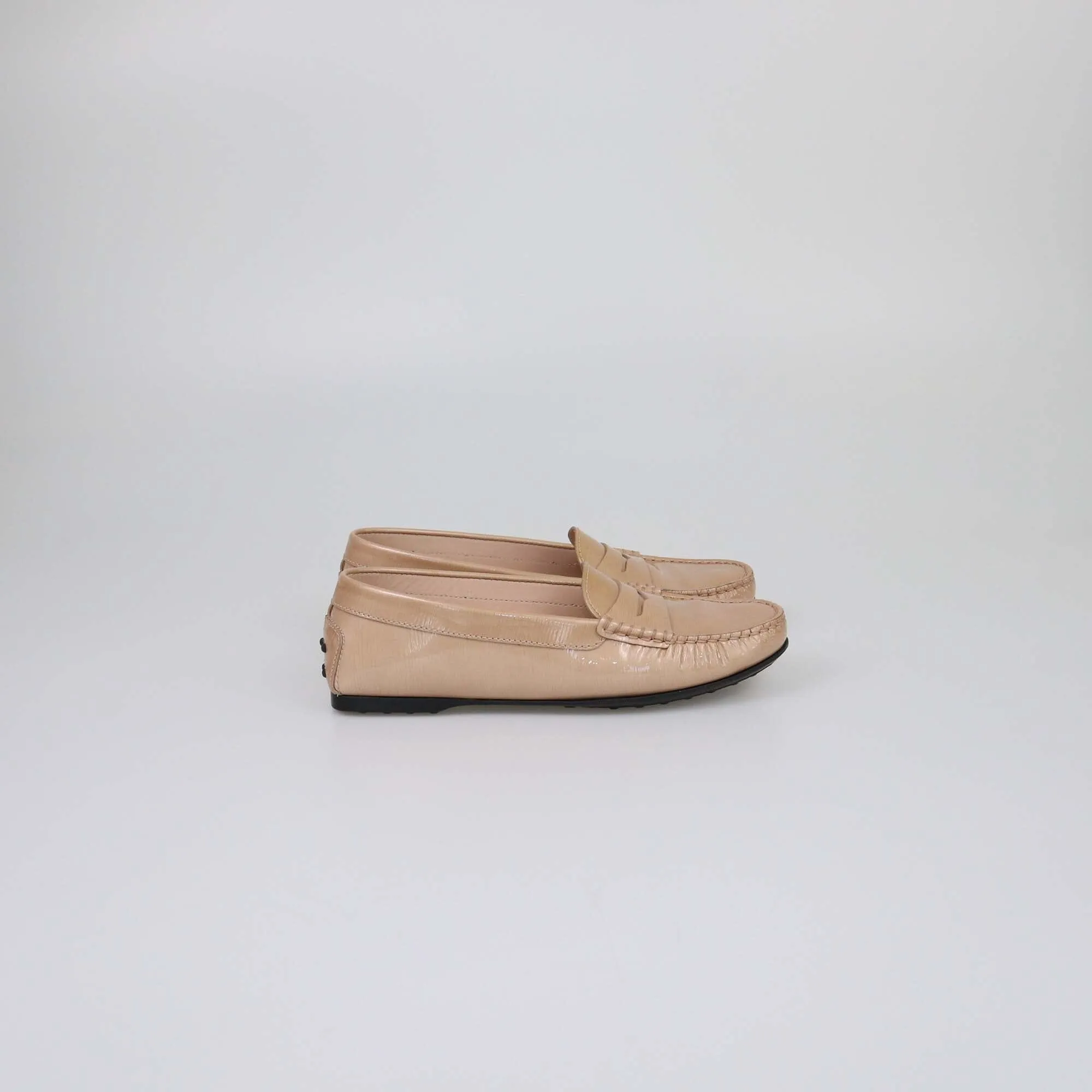 Tod's Beige Patent Gommino Driving Loafers