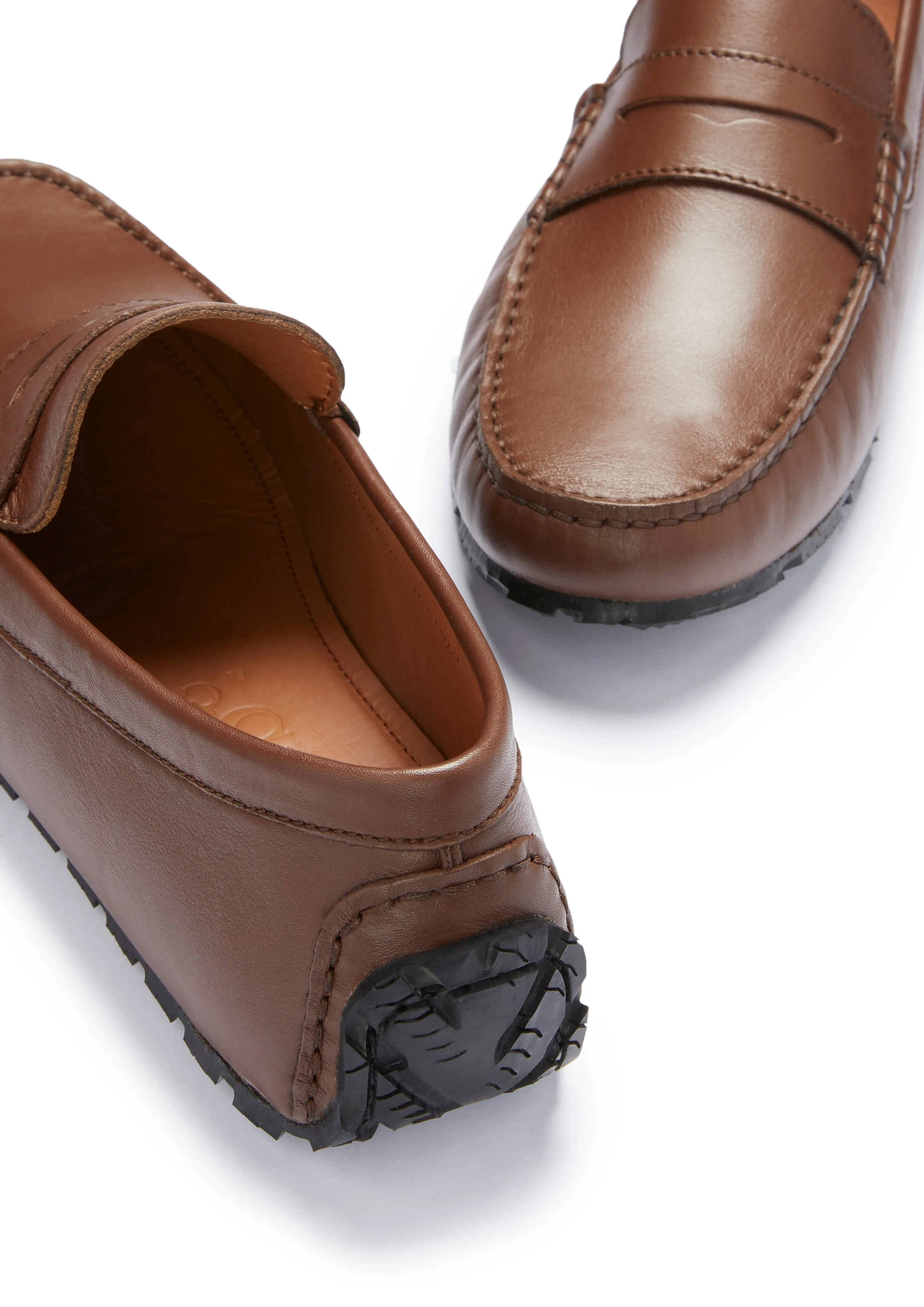 Tyre Sole Penny Driving Loafers, brown leather