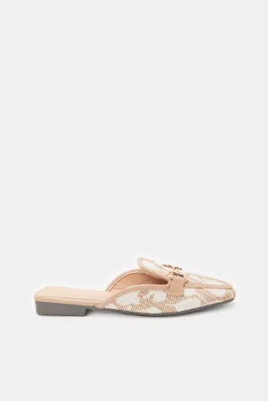 Women Beige Textured Closed Toe Mule