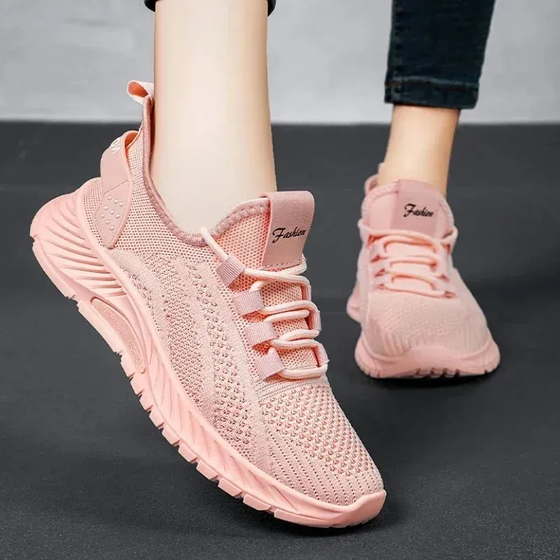 Women Lace Up Shoes Sporty Outdoor Flying weaving Sneakers Comfort Lightweight Non Slip Athletic Shoes for Gym Work Casual ﻿