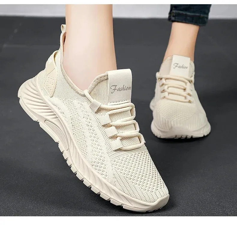 Women Lace Up Shoes Sporty Outdoor Flying weaving Sneakers Comfort Lightweight Non Slip Athletic Shoes for Gym Work Casual ﻿