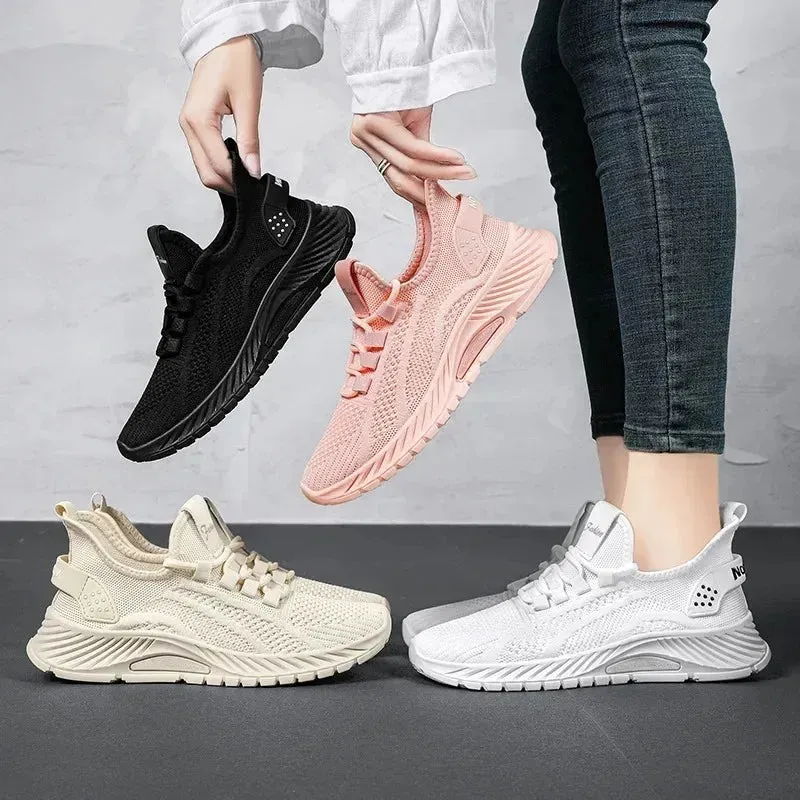 Women Lace Up Shoes Sporty Outdoor Flying weaving Sneakers Comfort Lightweight Non Slip Athletic Shoes for Gym Work Casual ﻿