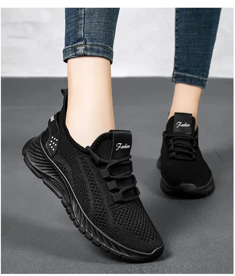 Women Lace Up Shoes Sporty Outdoor Flying weaving Sneakers Comfort Lightweight Non Slip Athletic Shoes for Gym Work Casual ﻿