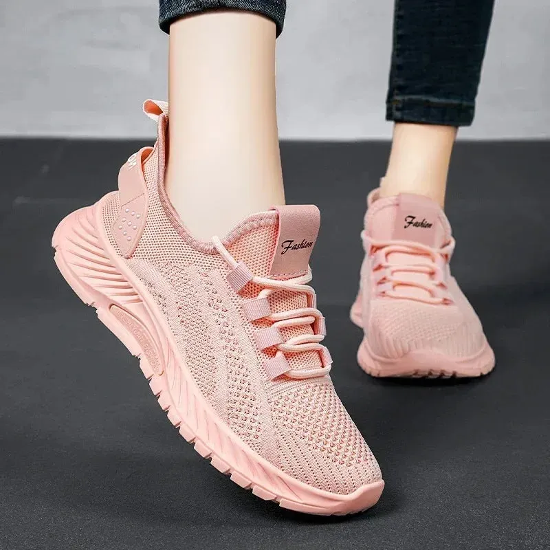 Women Lace Up Shoes Sporty Outdoor Flying weaving Sneakers Comfort Lightweight Non Slip Athletic Shoes for Gym Work Casual ﻿