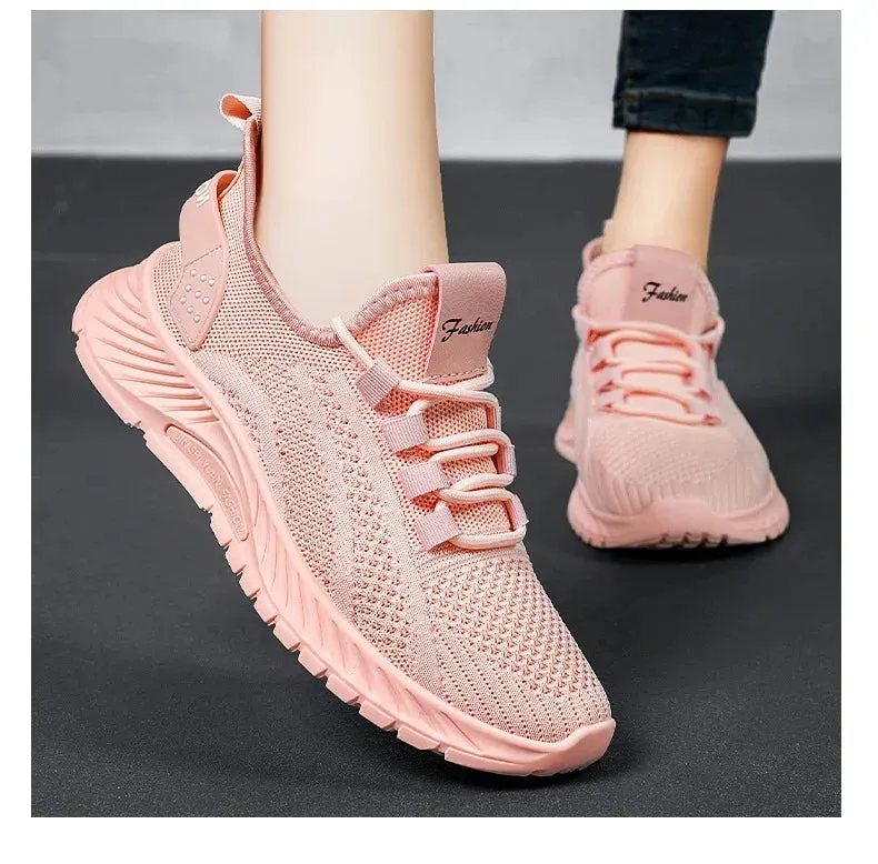 Women Lace Up Shoes Sporty Outdoor Flying weaving Sneakers Comfort Lightweight Non Slip Athletic Shoes for Gym Work Casual ﻿