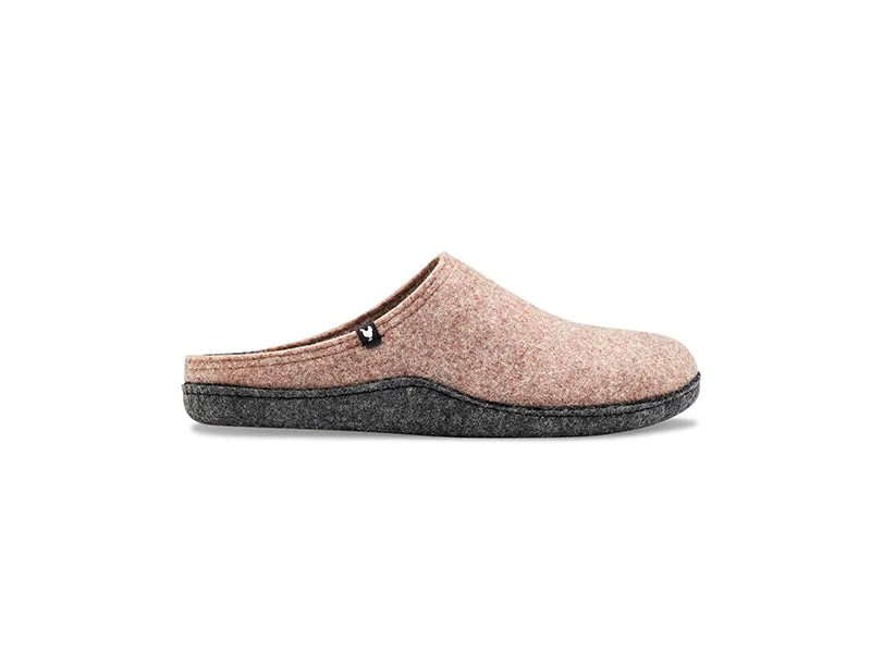 Women's non-slip taupe soft recycled felt mule slippers, 100% recycled  materials