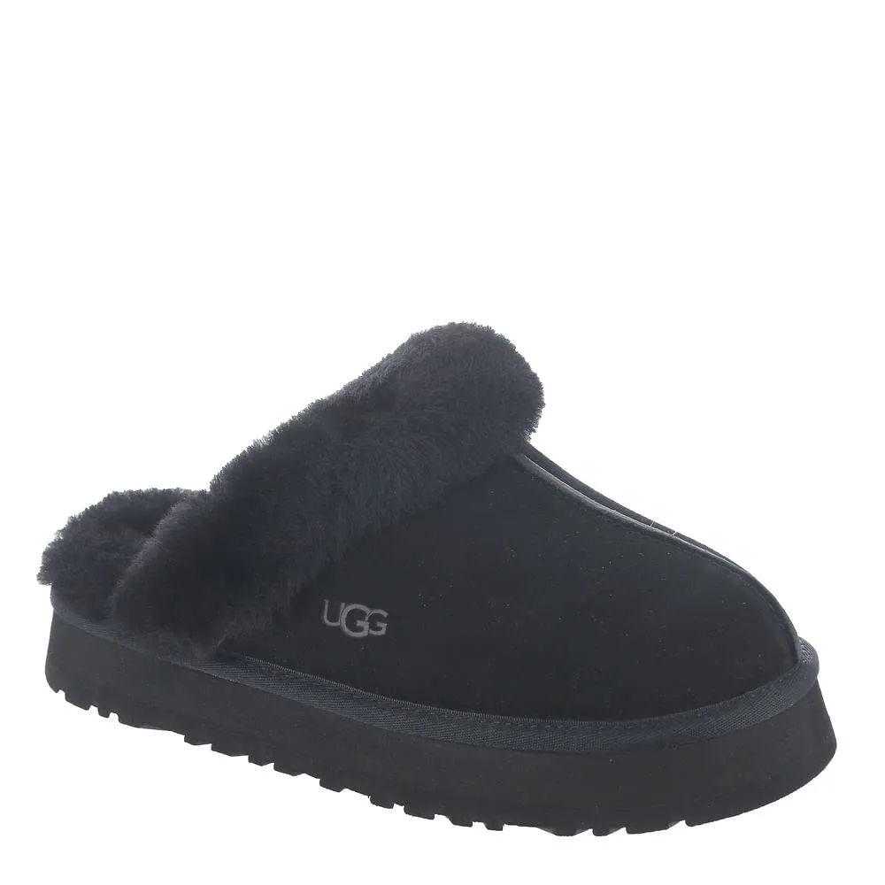 Women's Shoes UGG DISQUETTE Platform Sheepskin & Suede Slippers 1122550 BLACK