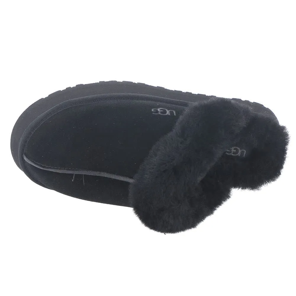 Women's Shoes UGG DISQUETTE Platform Sheepskin & Suede Slippers 1122550 BLACK