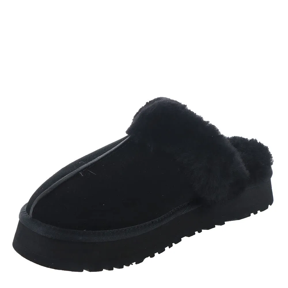 Women's Shoes UGG DISQUETTE Platform Sheepskin & Suede Slippers 1122550 BLACK