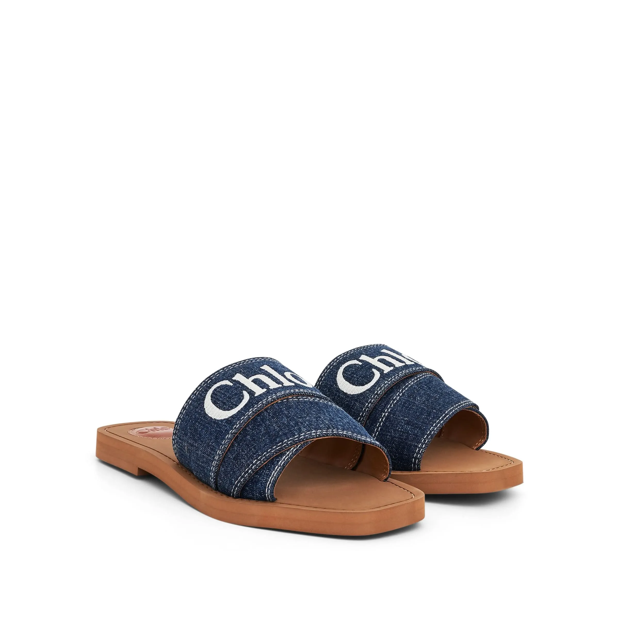 Woody Flat Mule in Blue Denim