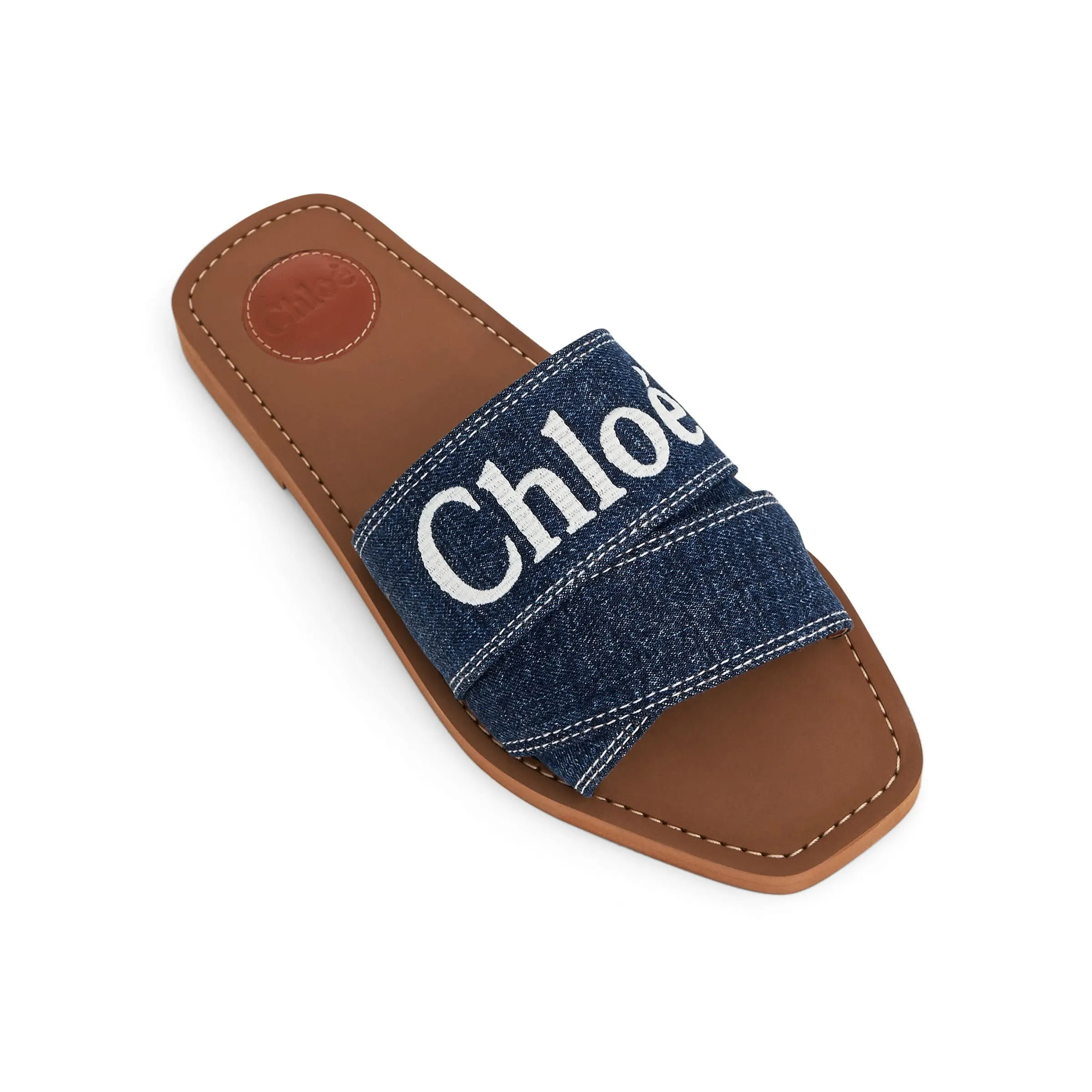 Woody Flat Mule in Blue Denim